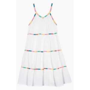 Nordstrom Peek Sarafina Tiered Dress Girls S White Colorful Trim V Neck …